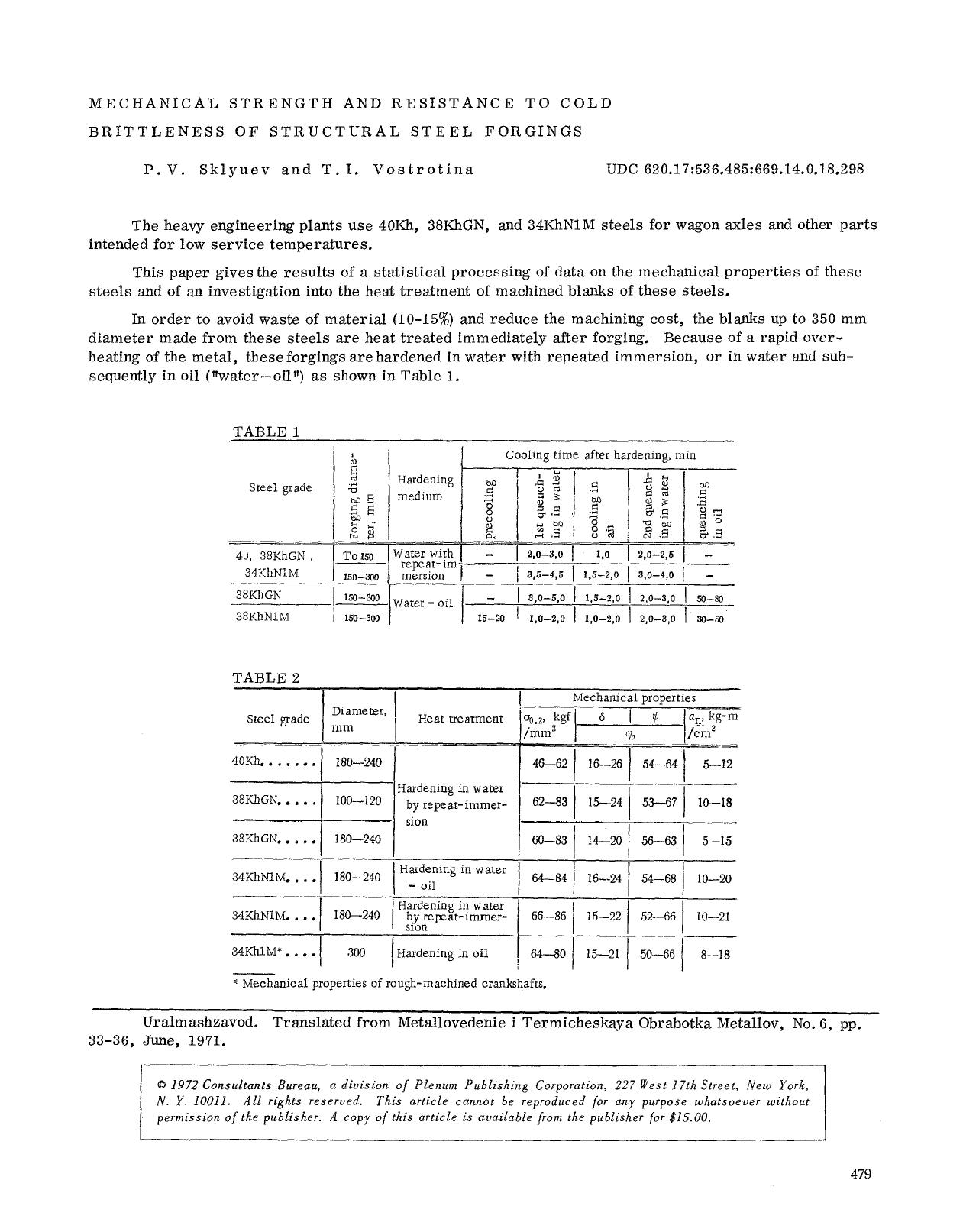 Mechanical strength and resistance to cold brittleness of structural steel forgings by Unknown