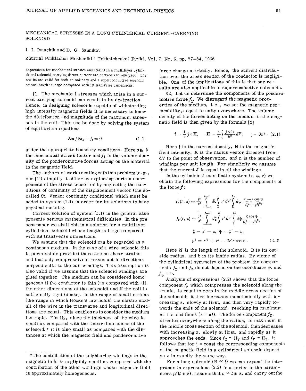 Mechanical stresses in a long cylindrical current-carrying solenoid by Unknown