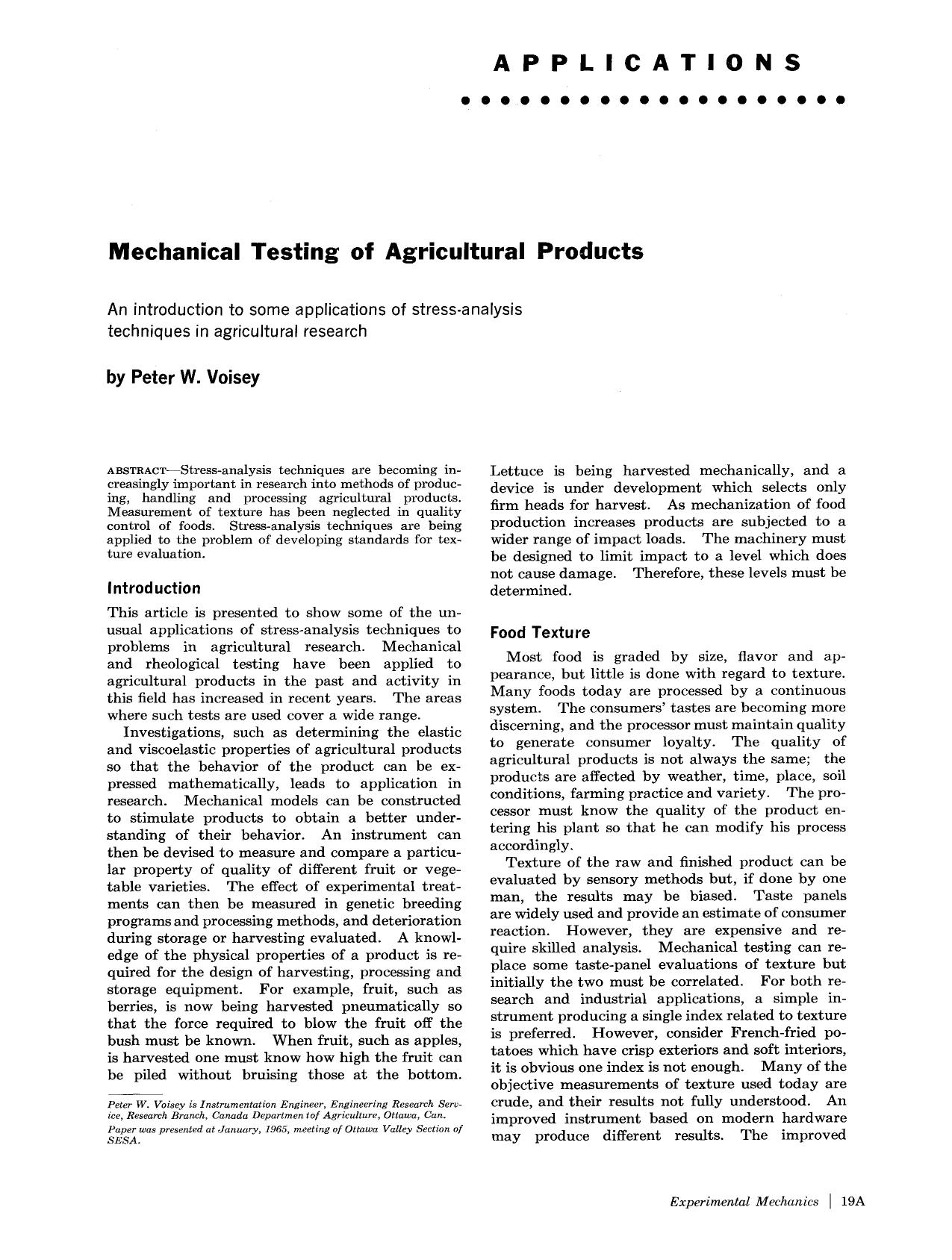 Mechanical testing of agricultural products by Unknown