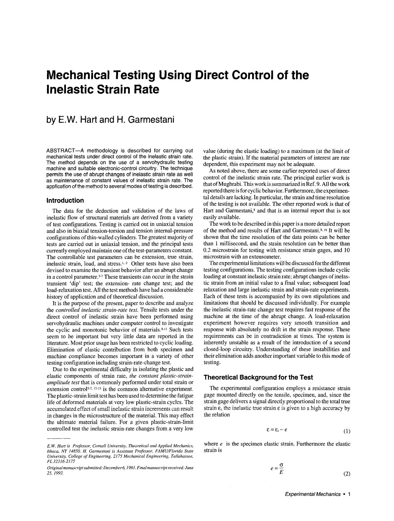 Mechanical testing using direct control of the inelastic strain rate by Unknown