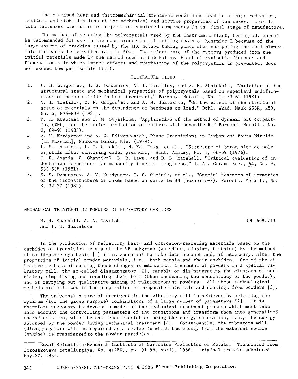 Mechanical treatment of powders of refractory carbides by Unknown