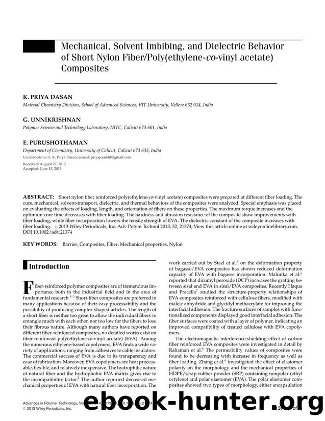 Mechanical, Solvent Imbibing, and Dielectric Behavior of Short Nylon FiberPoly(ethylenecovinyl acetate) Composites by Blackwell Medical