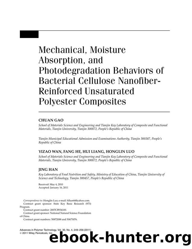 Mechanical, moisture absorption, and photodegradation behaviors of bacterial cellulose nanofiber reinforced unsaturated polyester composites by Unknown