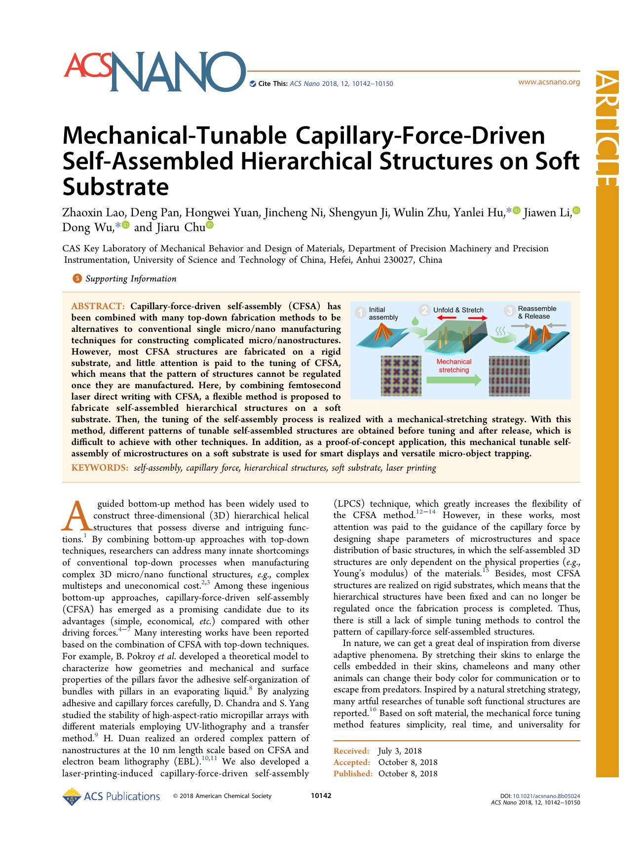Mechanical-Tunable Capillary-Force-Driven Self-Assembled Hierarchical Structures on Soft Substrate by unknow