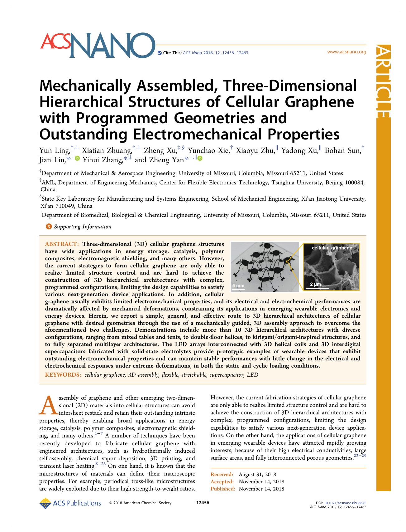 Mechanically Assembled, Three-Dimensional Hierarchical Structures of Cellular Graphene with Programmed Geometries and Outstanding Electromechanical Properties by unknow