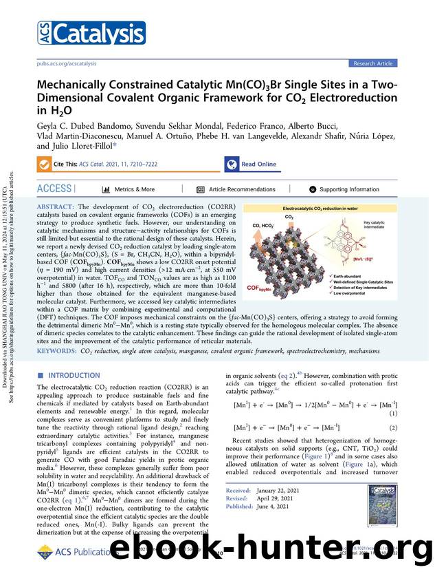 Mechanically Constrained Catalytic Mn(CO)3Br Single Sites in a Two-Dimensional Covalent Organic Framework for CO2 Electroreduction in H2O by unknow