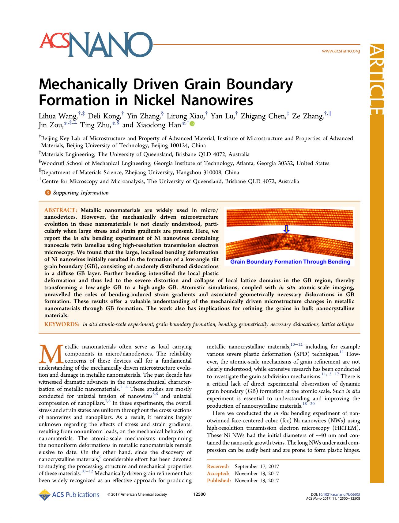 Mechanically Driven Grain Boundary Formation in Nickel Nanowires by unknow