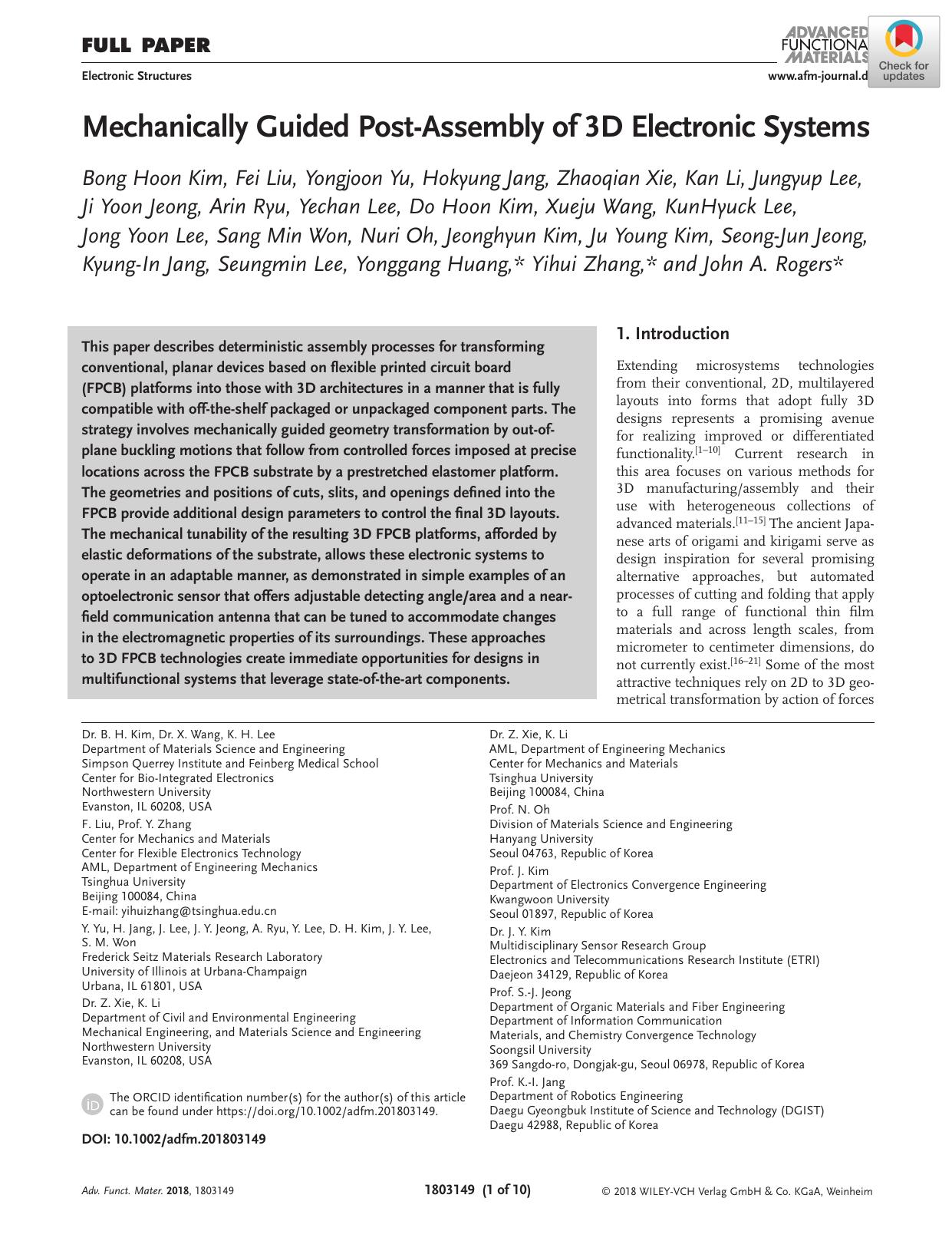 Mechanically Guided PostâAssembly of 3D Electronic Systems by Unknown