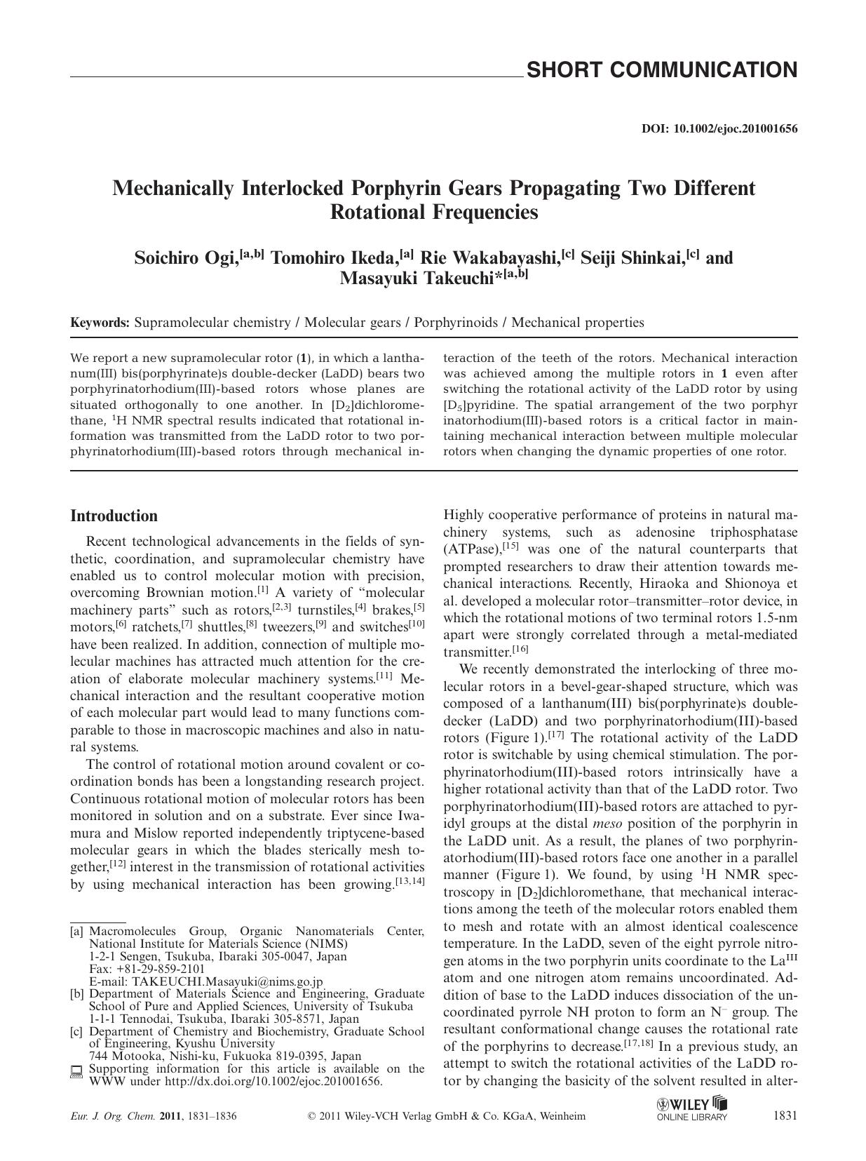 Mechanically Interlocked Porphyrin Gears Propagating Two Different Rotational Frequencies by Unknown