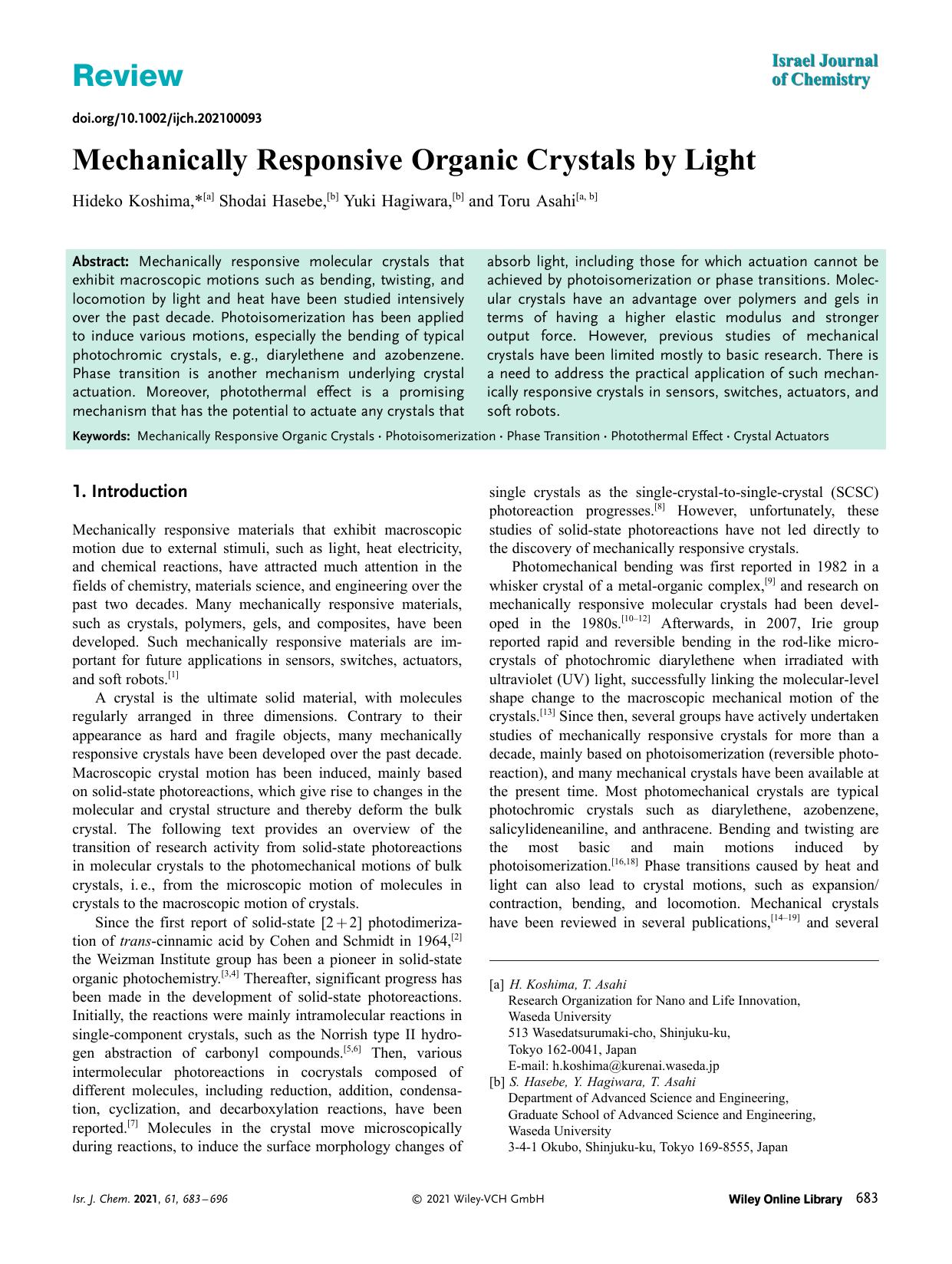 Mechanically Responsive Organic Crystals by Light by Unknown