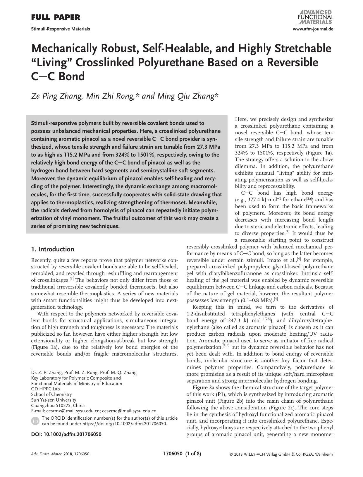 Mechanically Robust, Self‐Healable, and Highly Stretchable “Living” Crosslinked Polyurethane Based on a Reversible CC Bond by Unknown