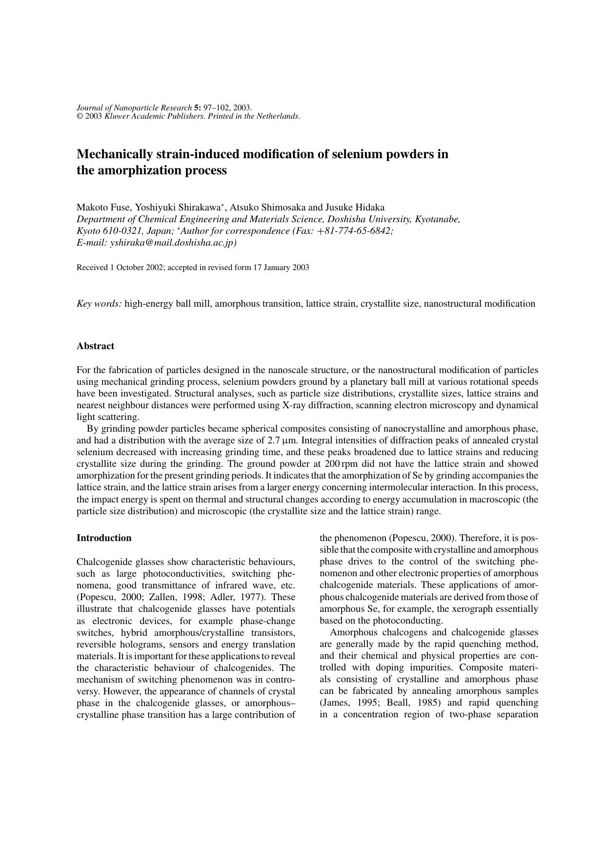 Mechanically Strain-Induced Modification of Selenium Powders in the Amorphization Process by Unknown