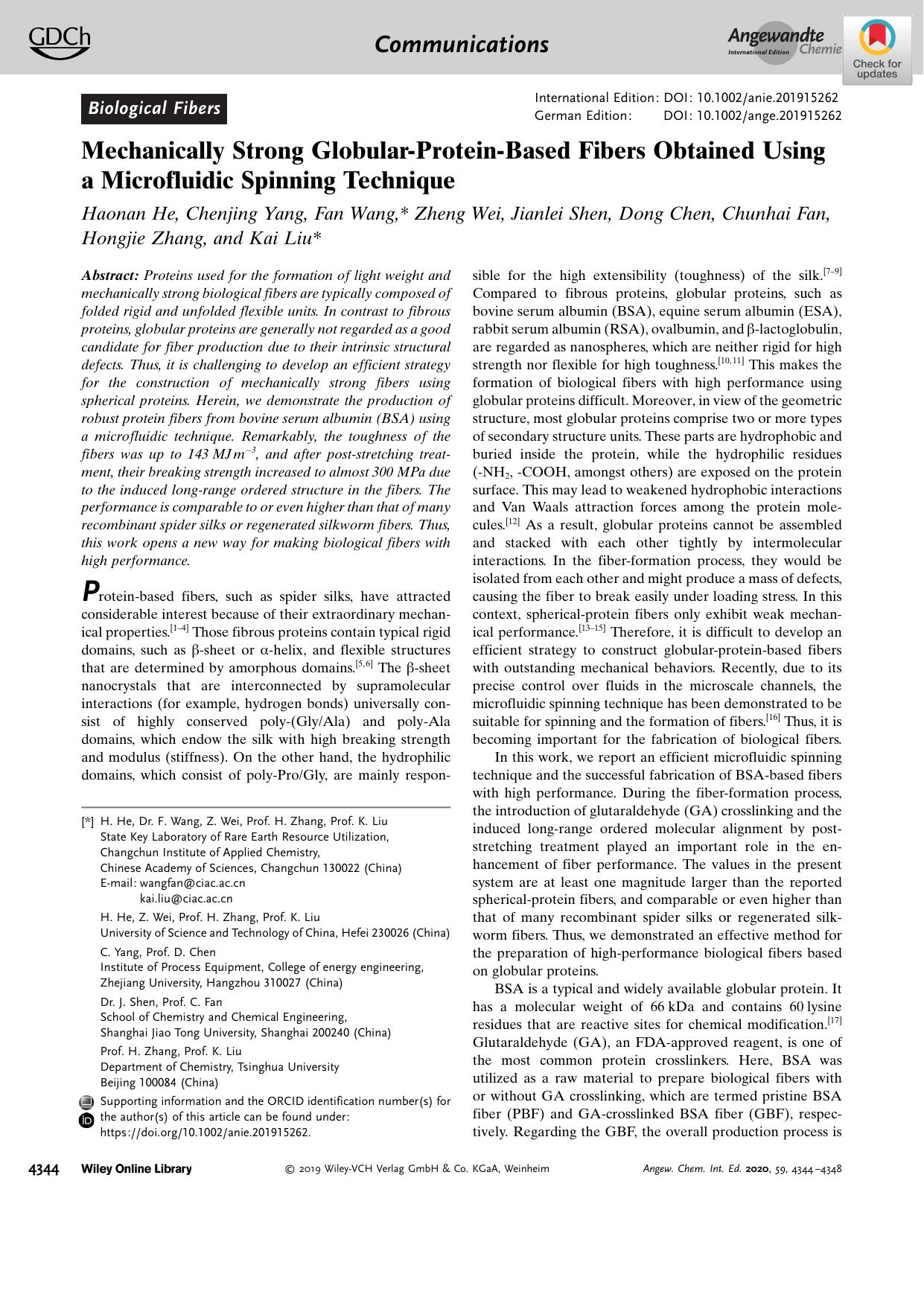 Mechanically Strong GlobularâProteinâBased Fibers Obtained Using a Microfluidic Spinning Technique by Unknown