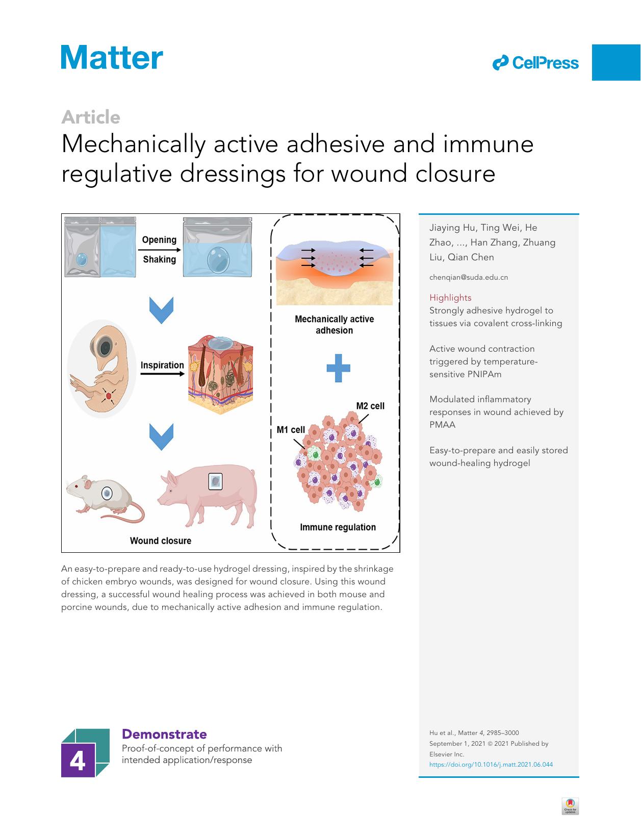 Mechanically active adhesive and immune regulative dressings for wound closure by unknow