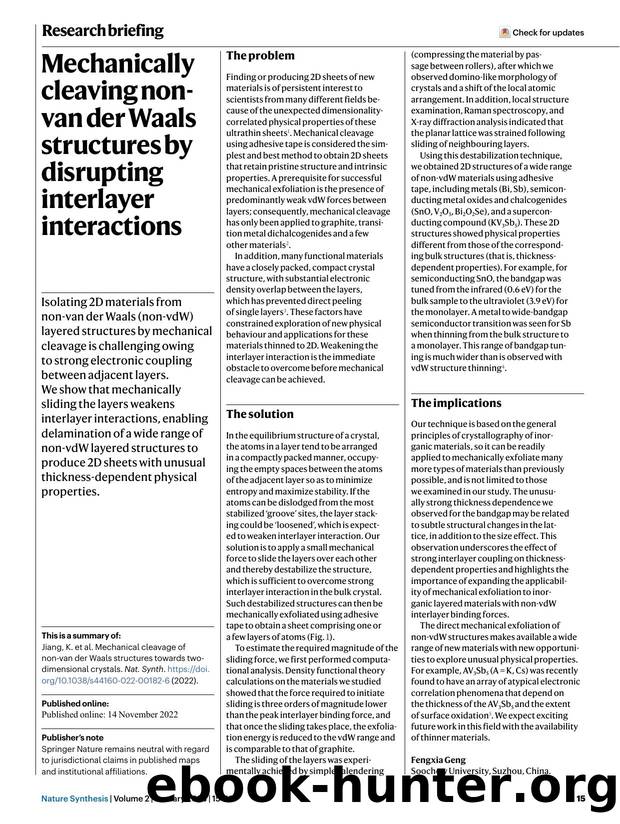 Mechanically cleaving non-van der Waals structures by disrupting interlayer interactions by Unknown