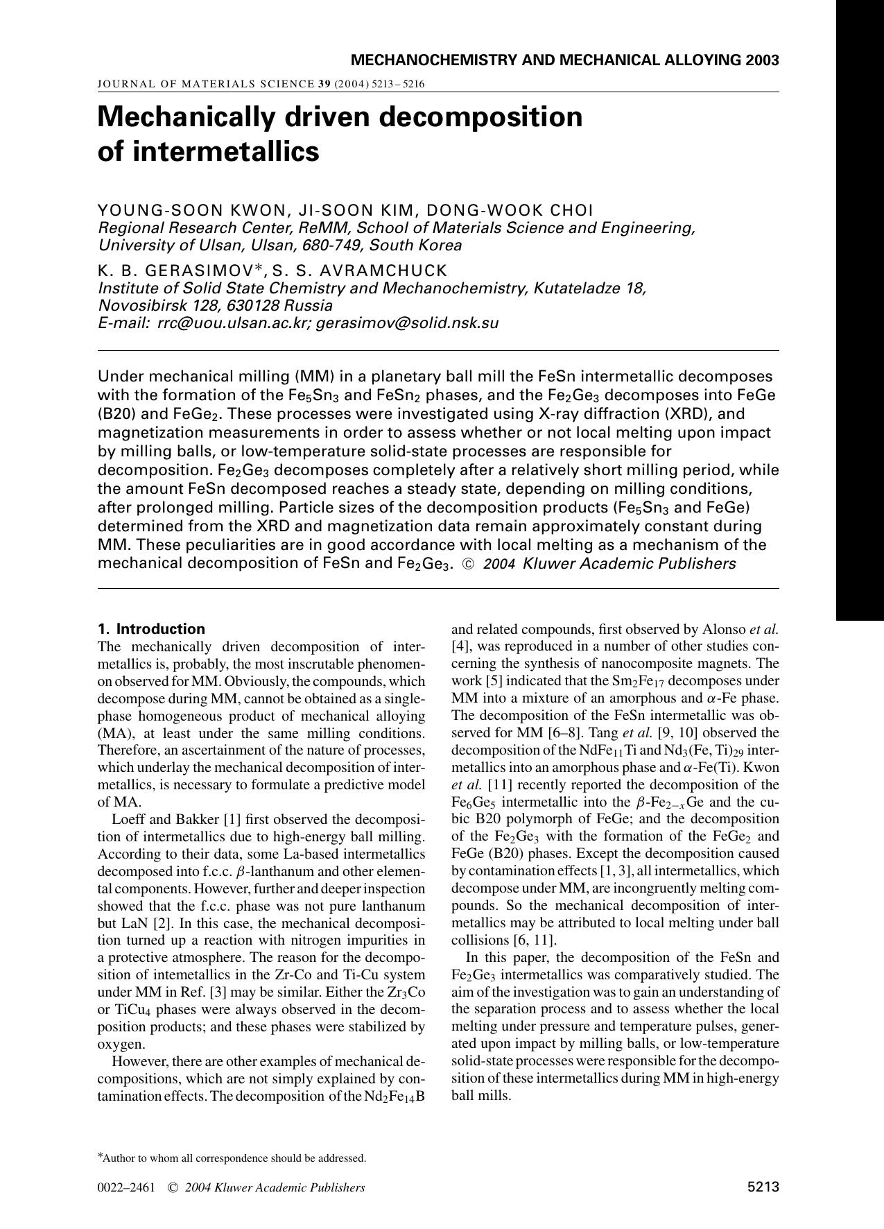 Mechanically driven decomposition of intermetallics by Unknown