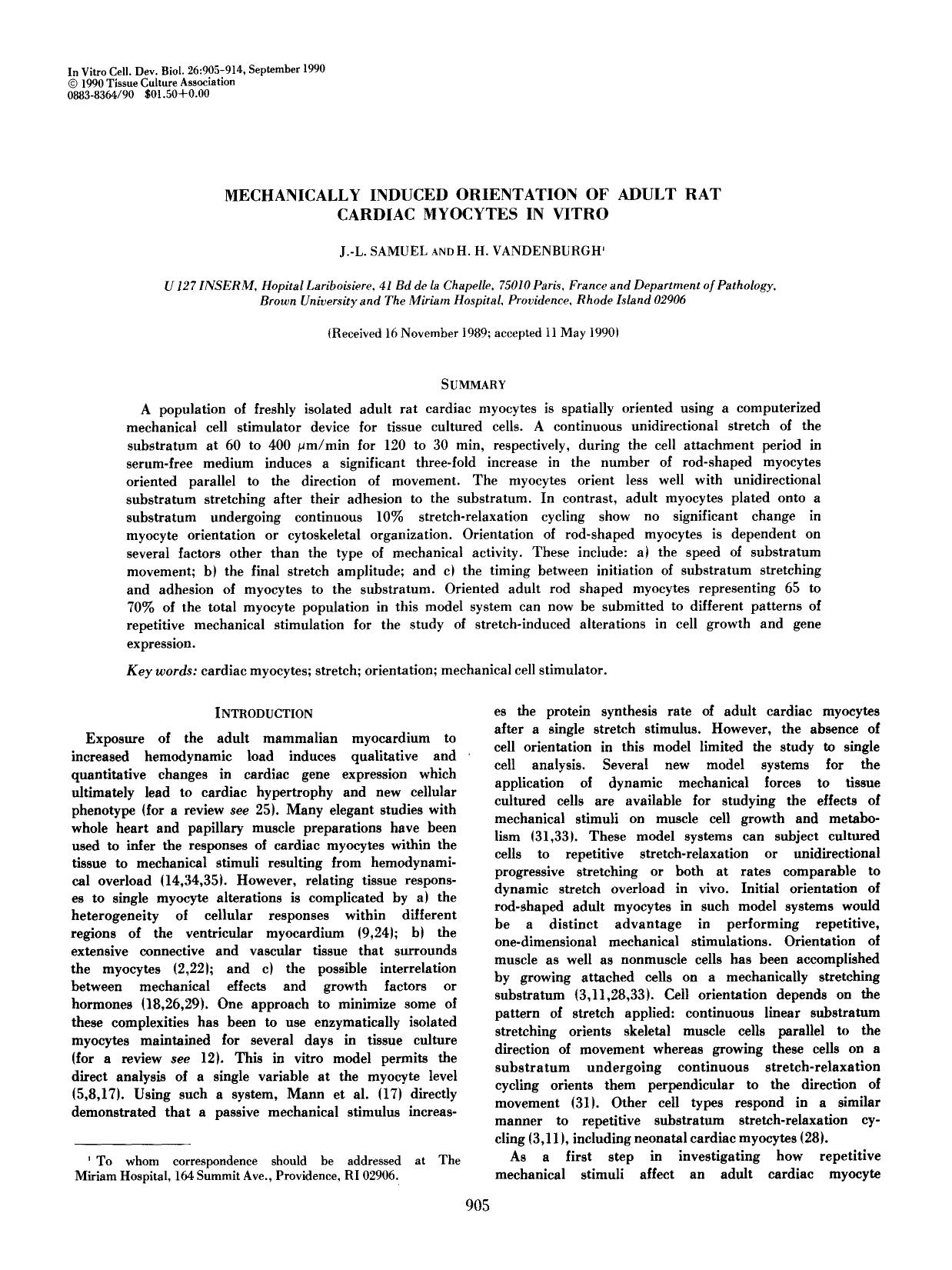 Mechanically induced orientation of adult rat cardiac myocytes in vitro by Unknown