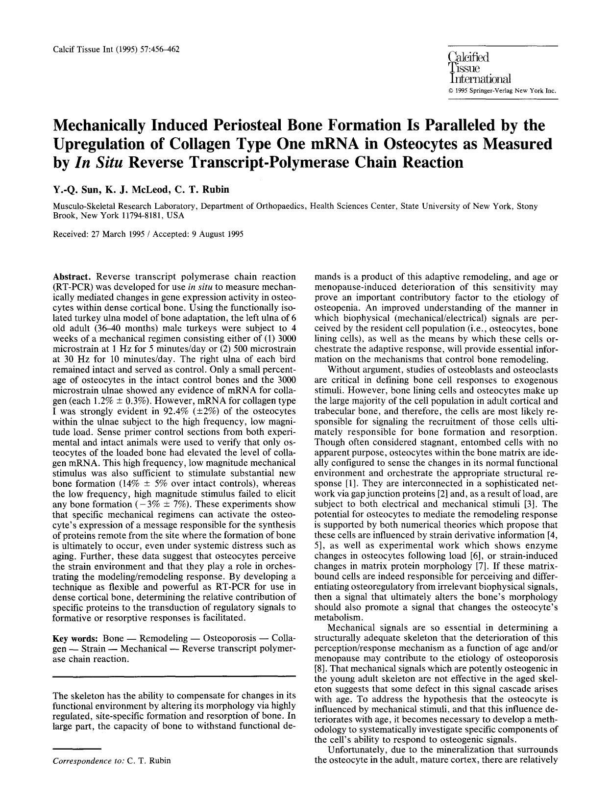 Mechanically induced periosteal bone formation is paralleled by the upregulation of collagen type one mRNA in osteocytes as measured by <Emphasis Type="Italic">In situ<Emphasis> re by Unknown