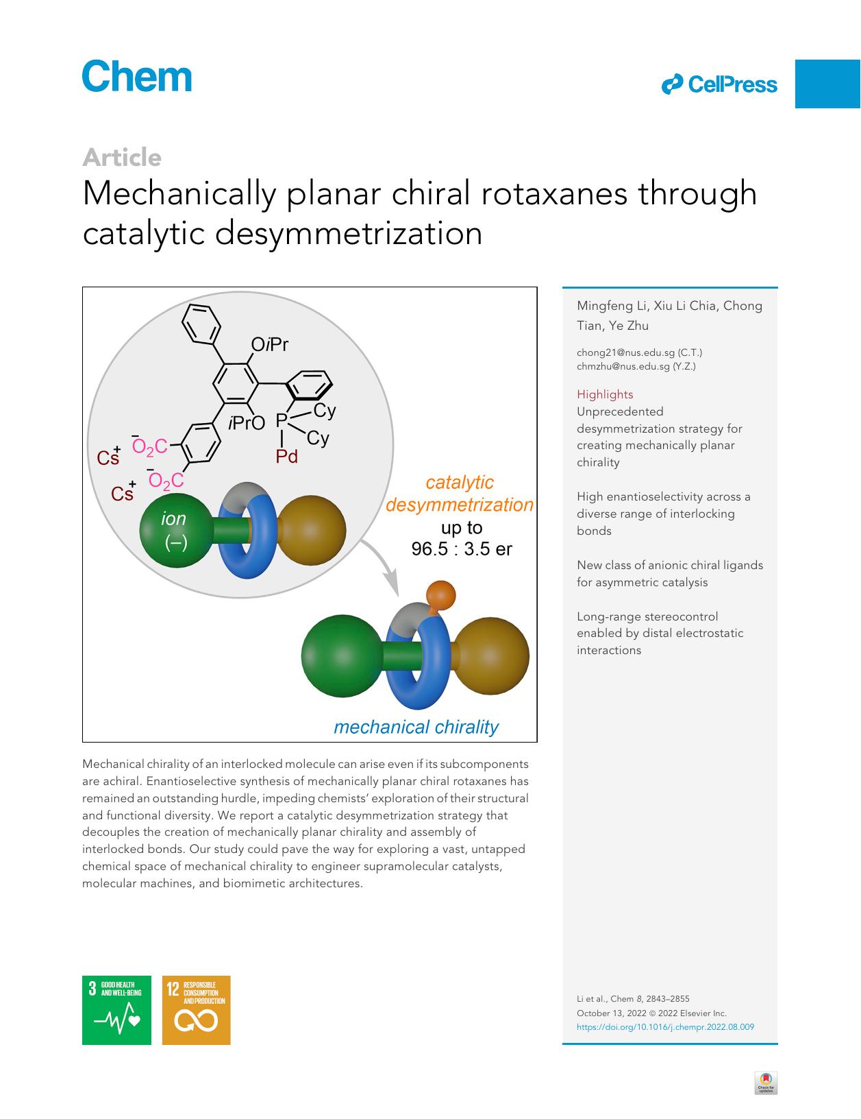 Mechanically planar chiral rotaxanes through catalytic desymmetrization by Mingfeng Li