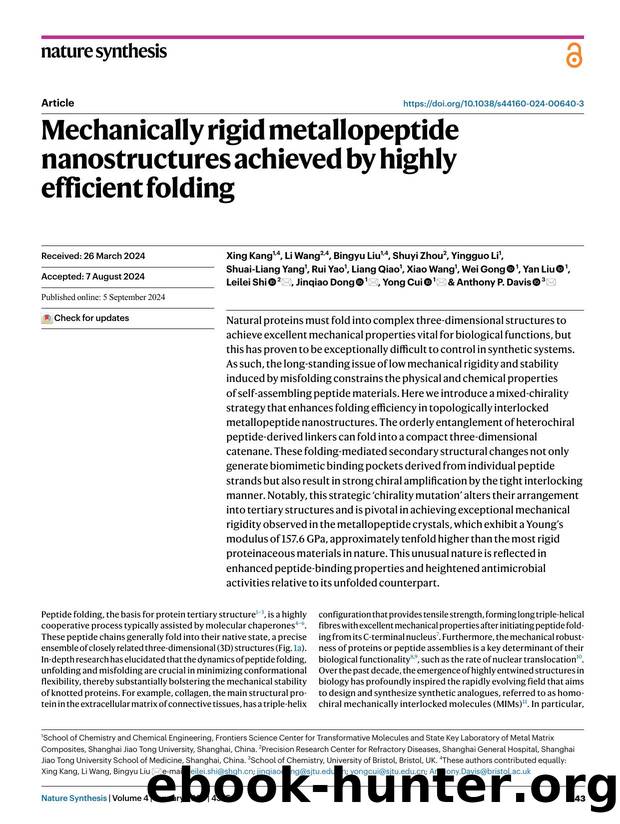 Mechanically rigid metallopeptide nanostructures achieved by highly efficient folding by unknow