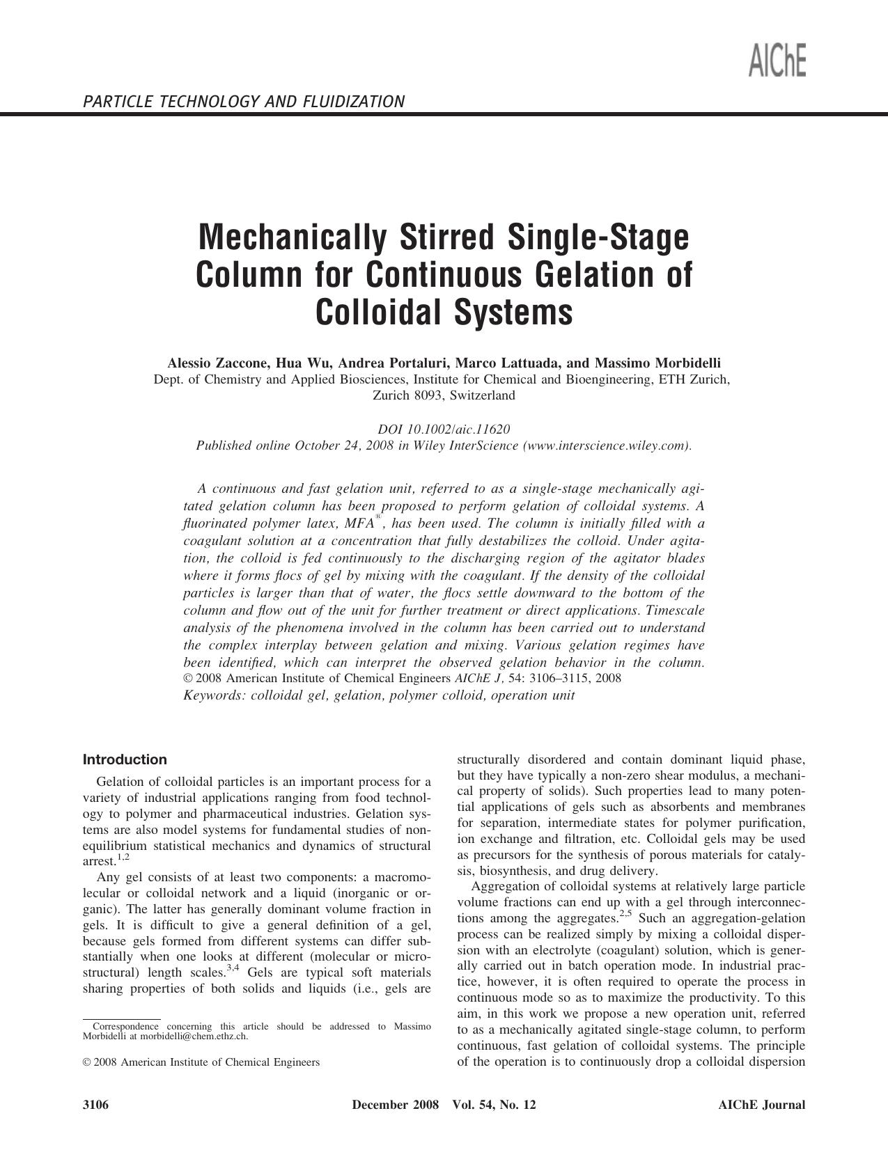 Mechanically stirred single-stage column for continuous gelation of colloidal systems by Unknown