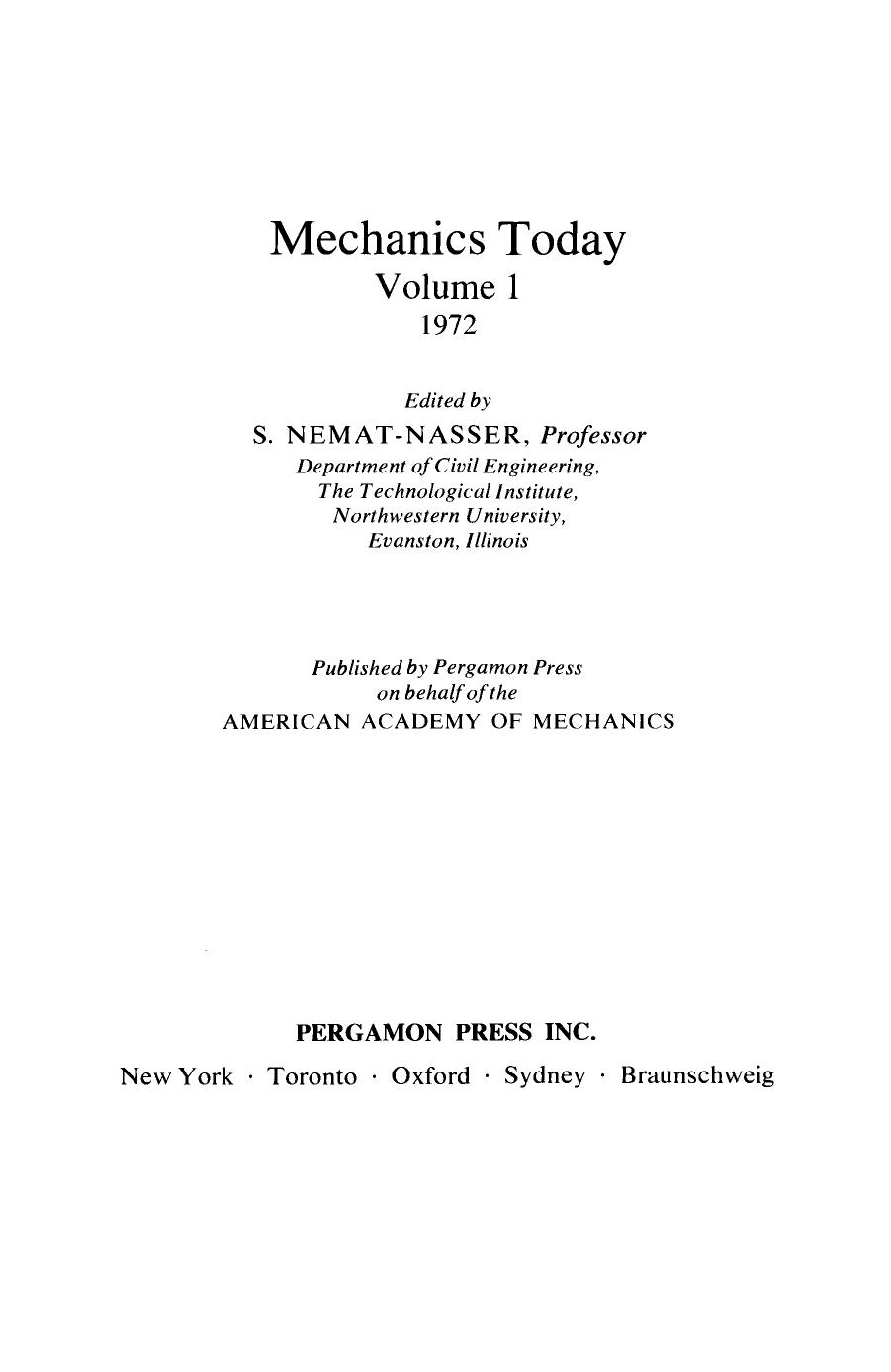 Mechanics Today by S. Nemat-Nasser (Eds.)