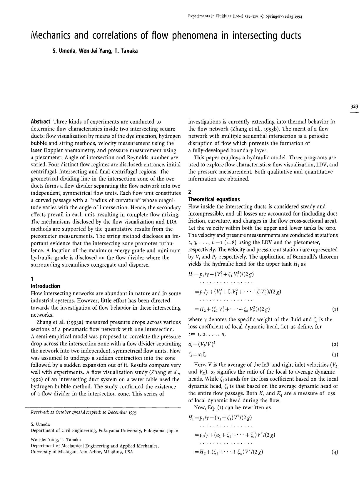 Mechanics and correlations of flow phenomena in intersecting ducts by Unknown