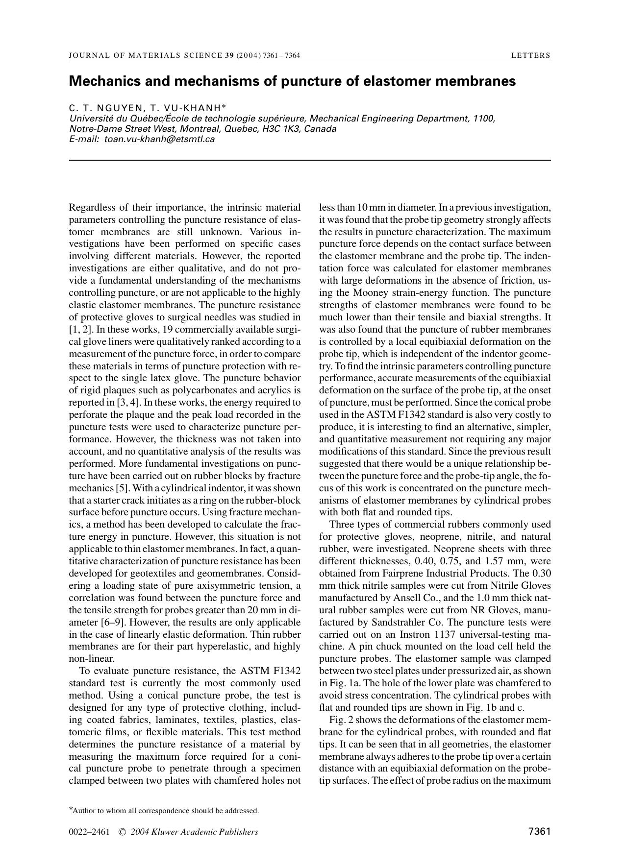 Mechanics and mechanisms of puncture of elastomer membranes by Unknown