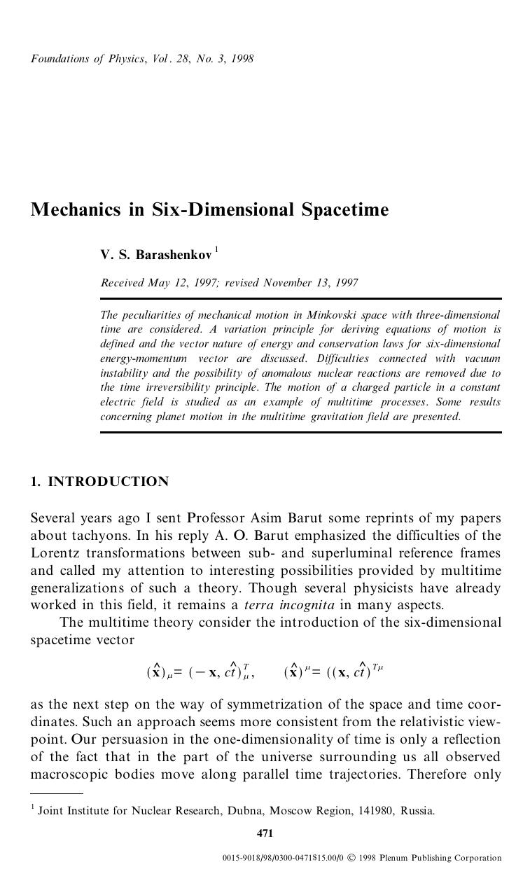 Mechanics in Six-Dimensional Spacetime by Unknown