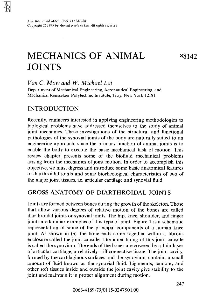 Mechanics of Animal Joints by V C Mow & W M Lai