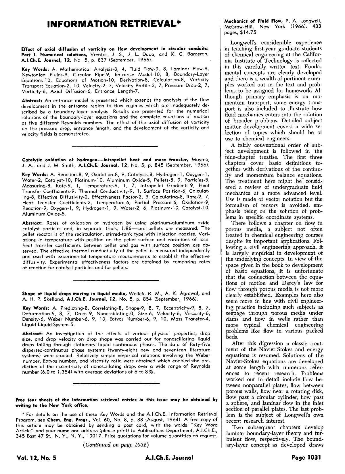 Mechanics of Fluid Flow, P. A. Longwell, McGraw-Hill, New York (1966). 433 pages, [dollar]14.75 by Unknown