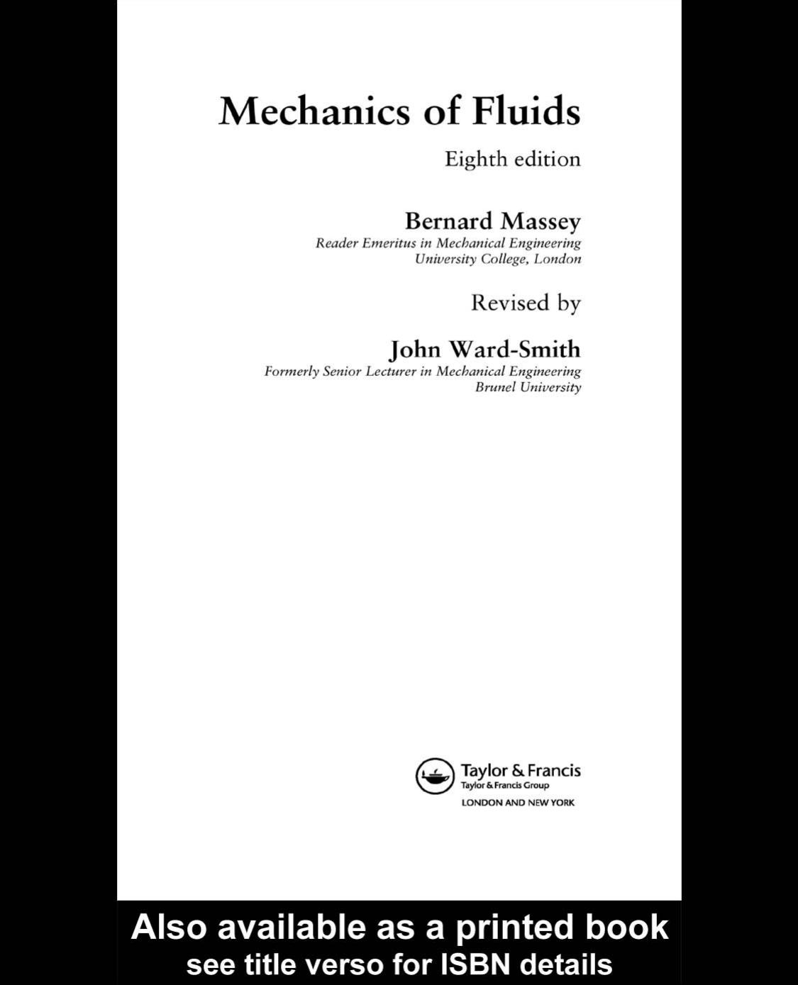 Mechanics of Fluids by Bernard Massey