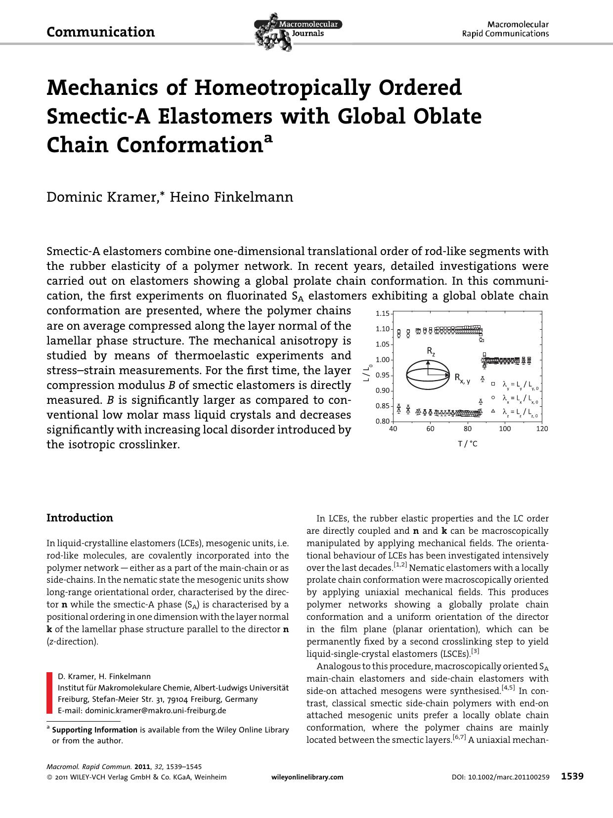 Mechanics of Homeotropically Ordered SmecticA Elastomers with Global Oblate Chain Conformation by Unknown