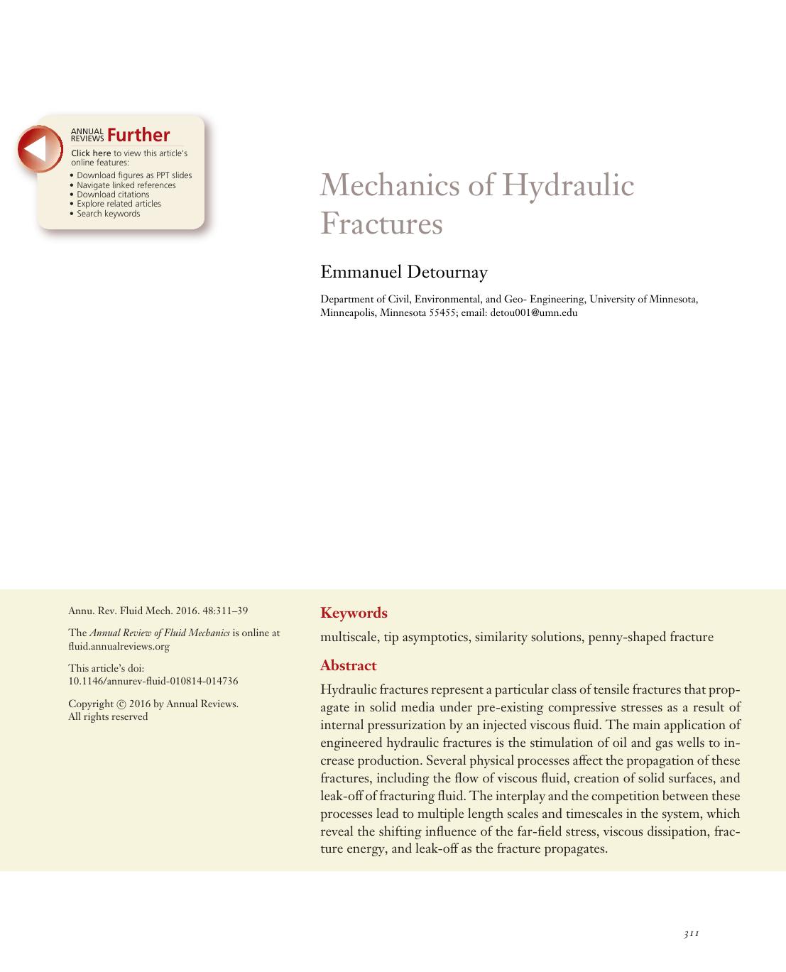 Mechanics of Hydraulic Fractures by Emmanuel Detournay