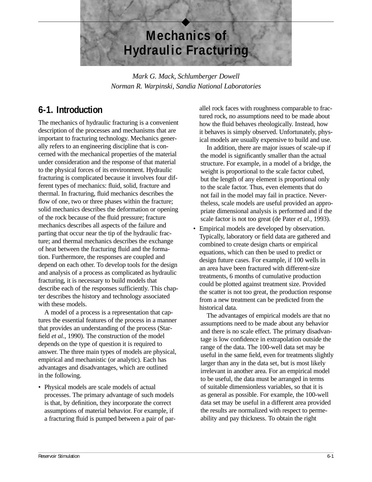 Mechanics of Hydraulic Fracturing by Mark G. Mack Norman R. Warpinski