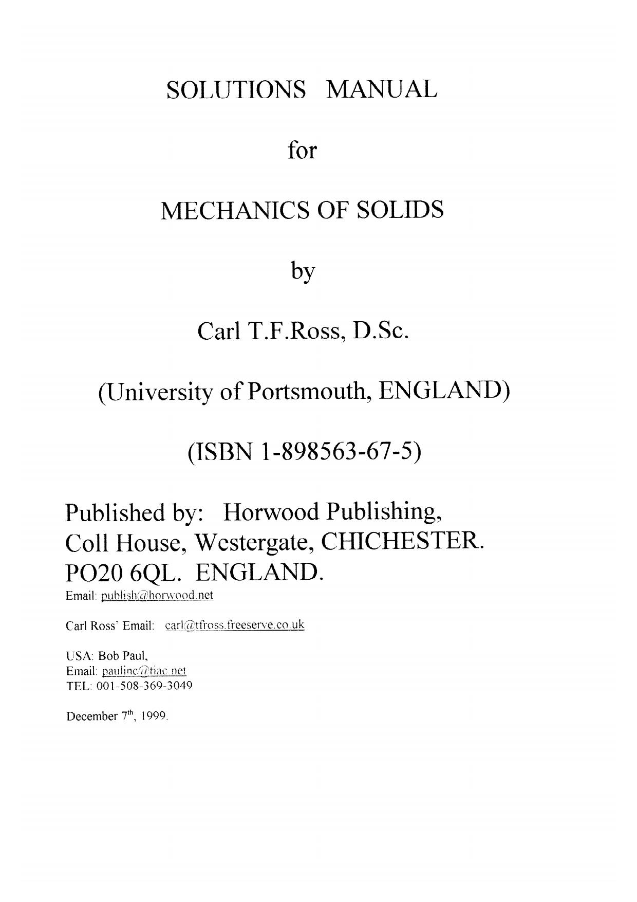 Mechanics of Solids by Carl T.F. Ross C. T. F. Ross