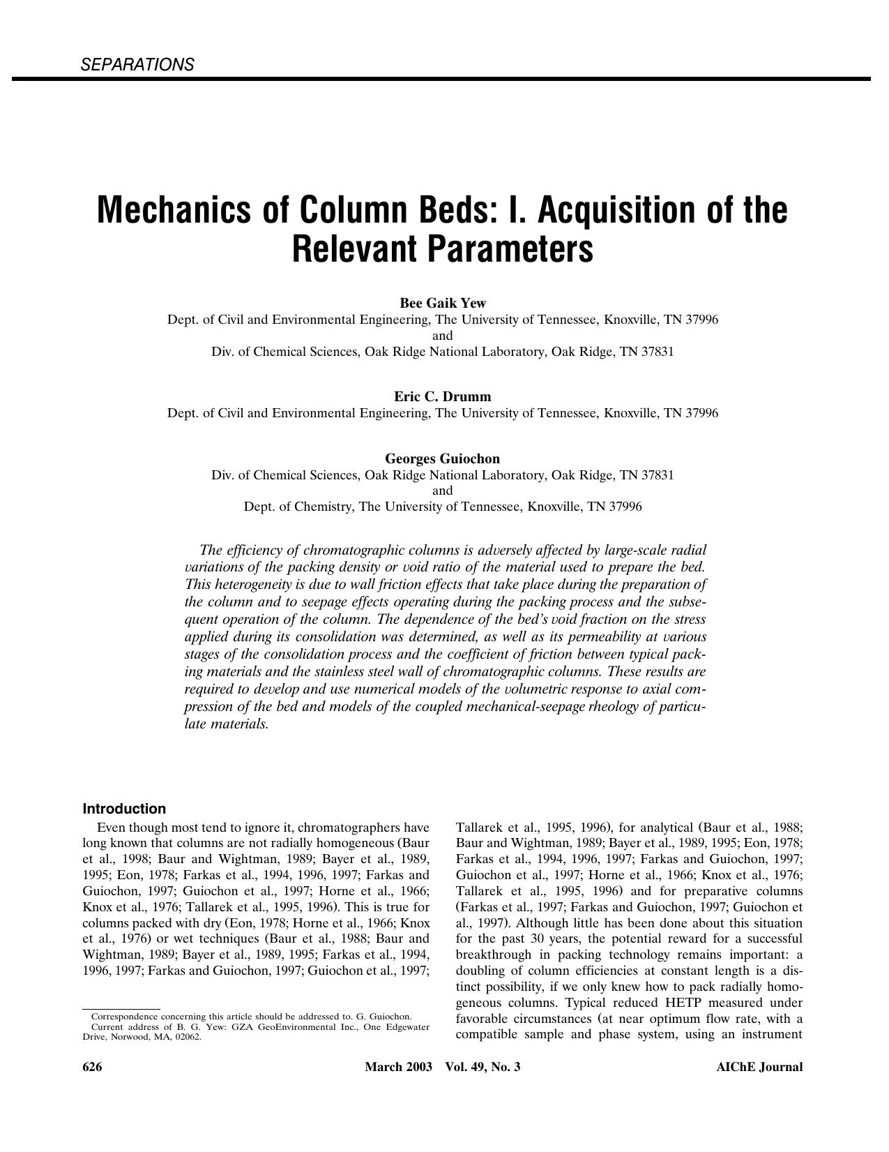 Mechanics of column beds: I. Acquisition of the relevant parameters by ?