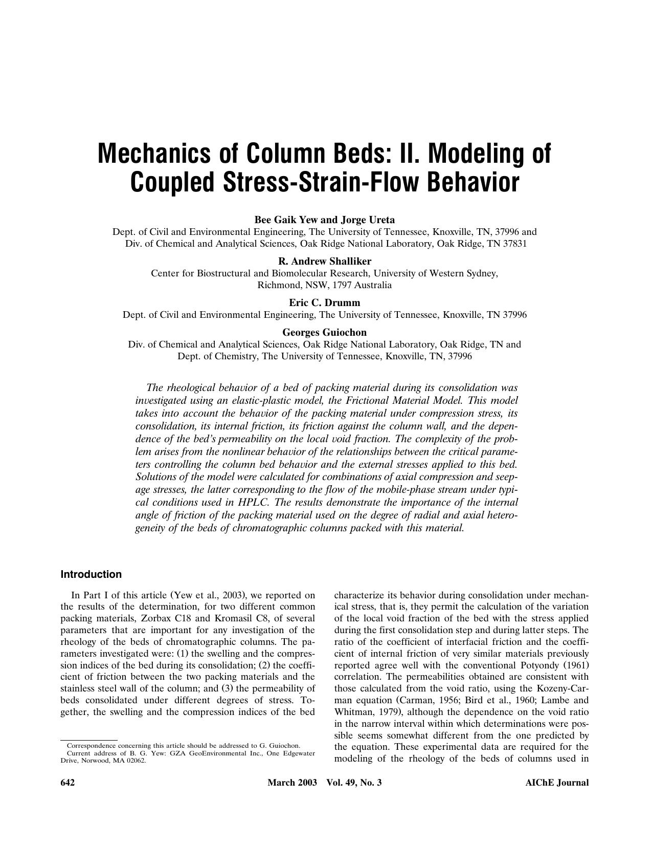 Mechanics of column beds: II. Modeling of coupled stress-strain-flow behavior by ?