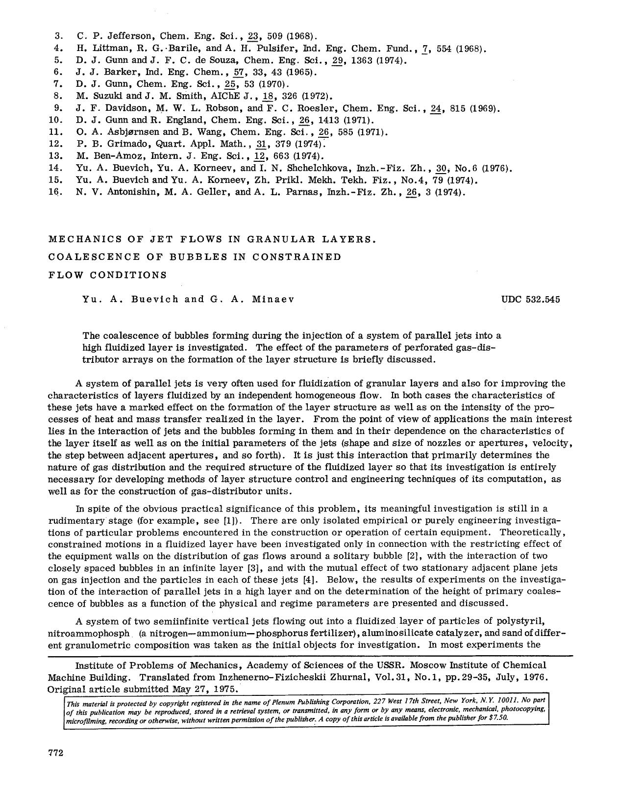 Mechanics of jet flows in granular layers. Coalescence of bubbles in constrained flow conditions by Unknown