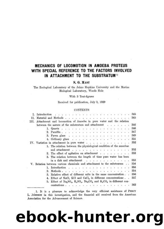 Mechanics of locomotion in amoeba proteus with special reference to the factors involved in attachment to the substratum by Unknown