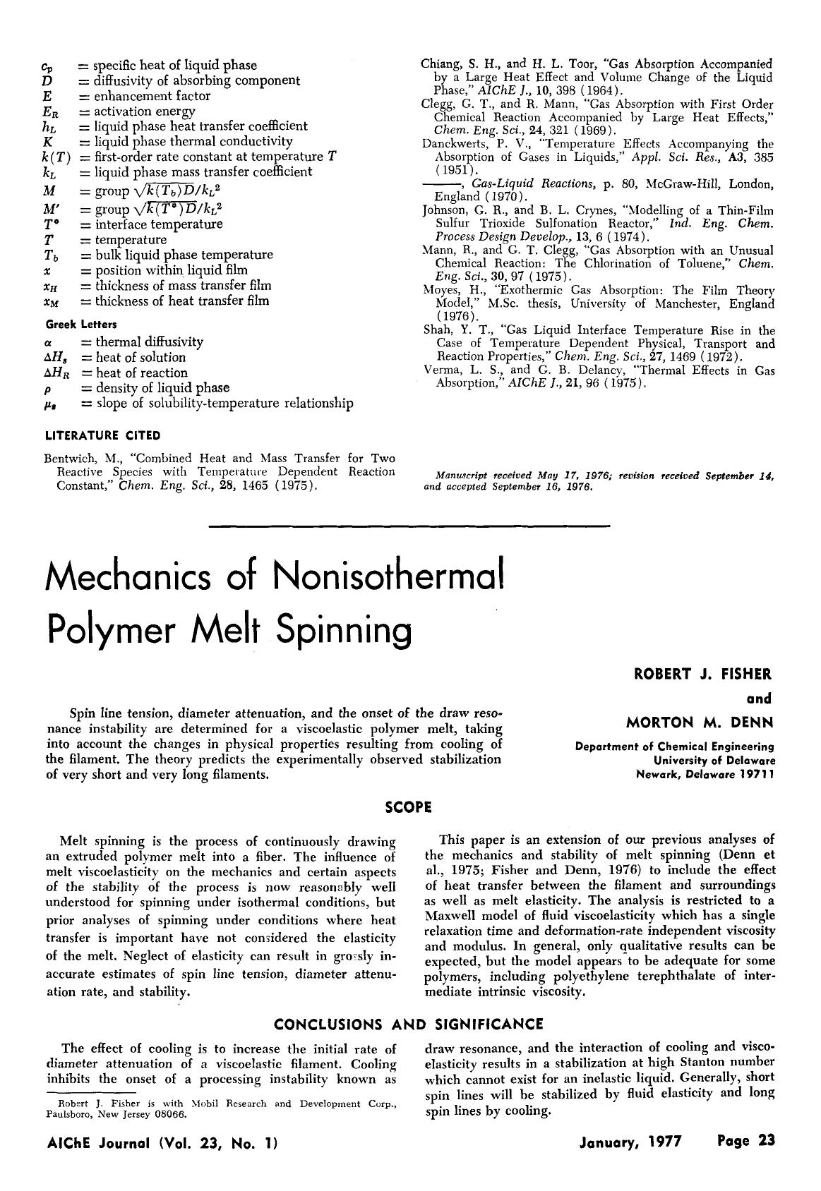 Mechanics of nonisothermal polymer melt spinning by Unknown