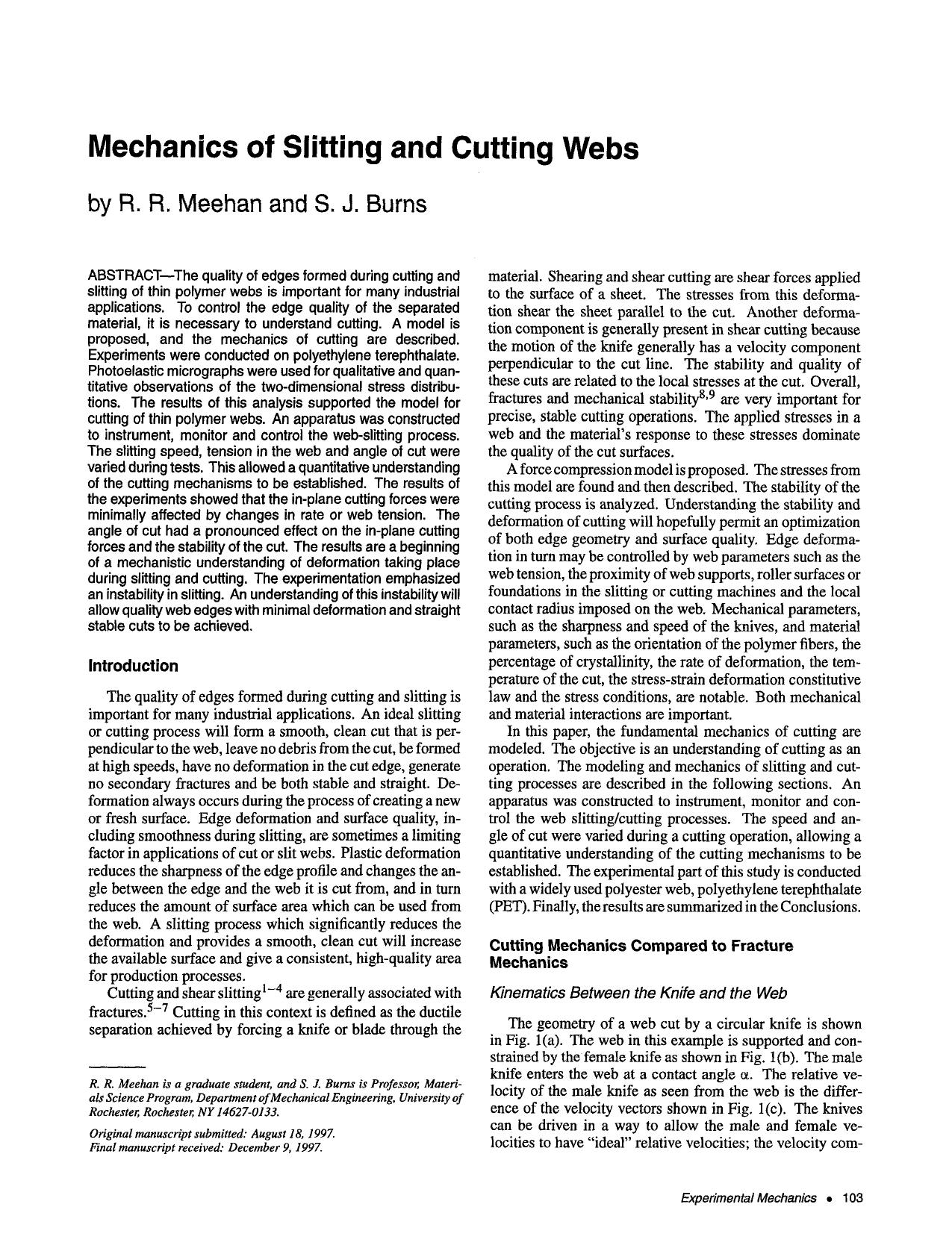 Mechanics of slitting and cutting webs by Unknown