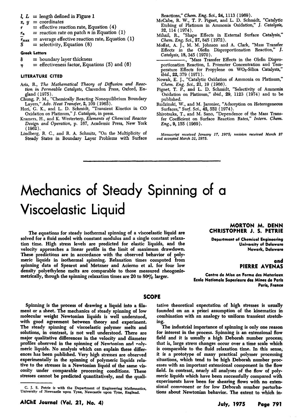 Mechanics of steady spinning of a viscoelastic liquid by Unknown