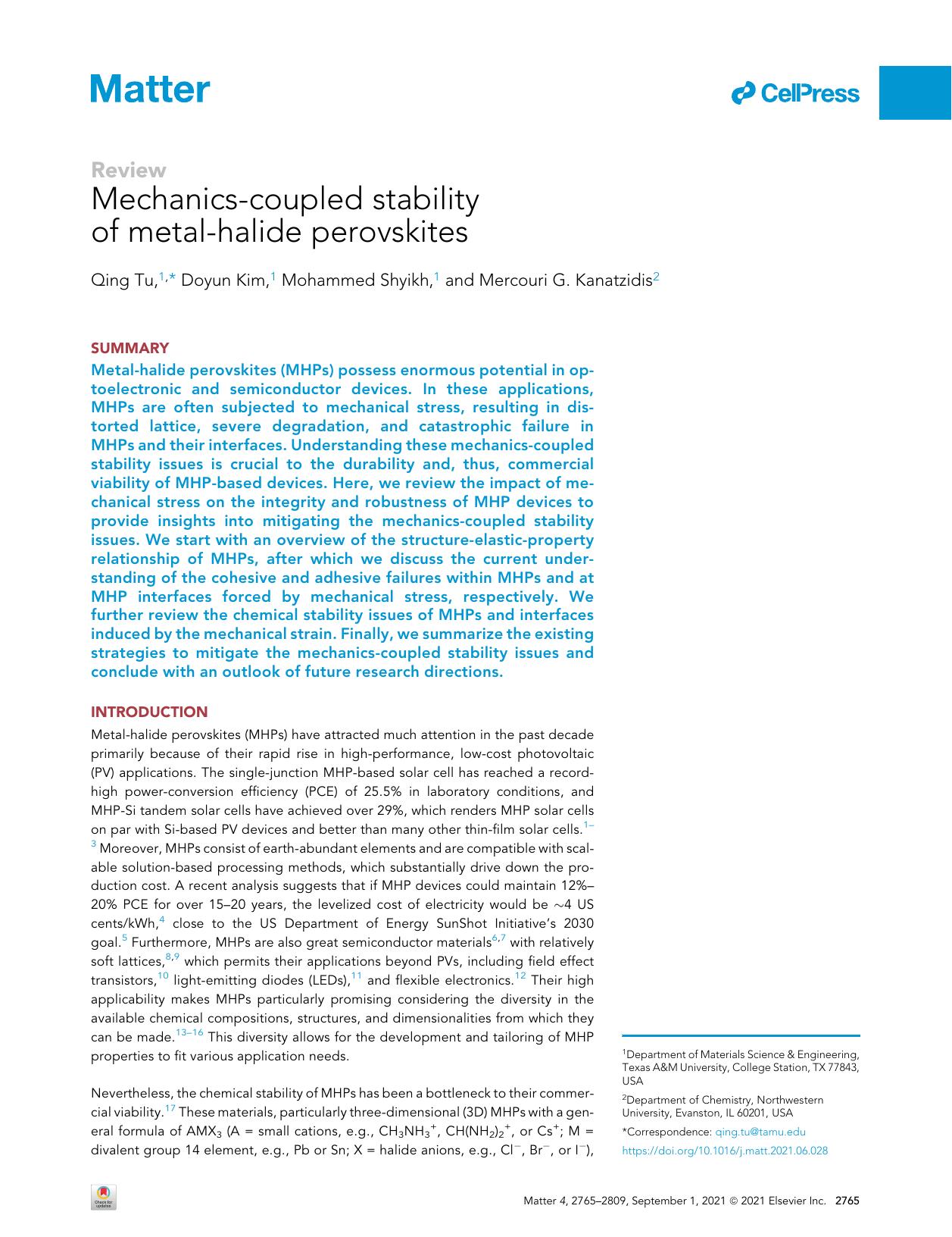 Mechanics-coupled stability of metal-halide perovskites by Qing Tu & Doyun Kim & Mohammed Shyikh & Mercouri G. Kanatzidis
