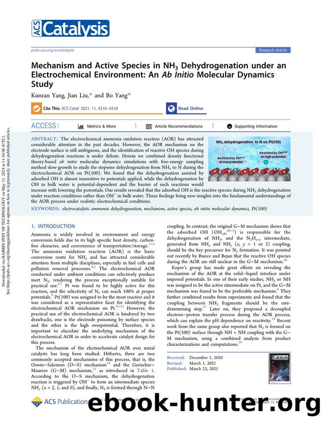 Mechanism and Active Species in NH3 Dehydrogenation under an Electrochemical Environment: An Ab Initio Molecular Dynamics Study by Kunran Yang Jian Liu & Bo Yang