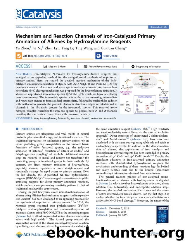 Mechanism and Reaction Channels of Iron-Catalyzed Primary Amination of Alkenes by Hydroxylamine Reagents by Yu Zhou Jie Ni Zhen Lyu Yang Li Ting Wang and Gui-Juan Cheng