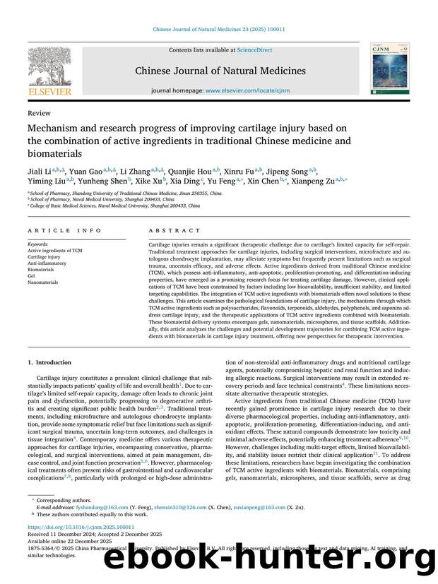 Mechanism and research progress of improving cartilage injury based on the combination of active ingredients in traditional Chinese medicine and biomaterials by unknow