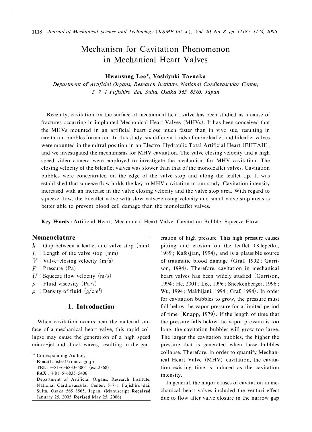 Mechanism for cavitation phenomenon in mechanical heart valves by Unknown