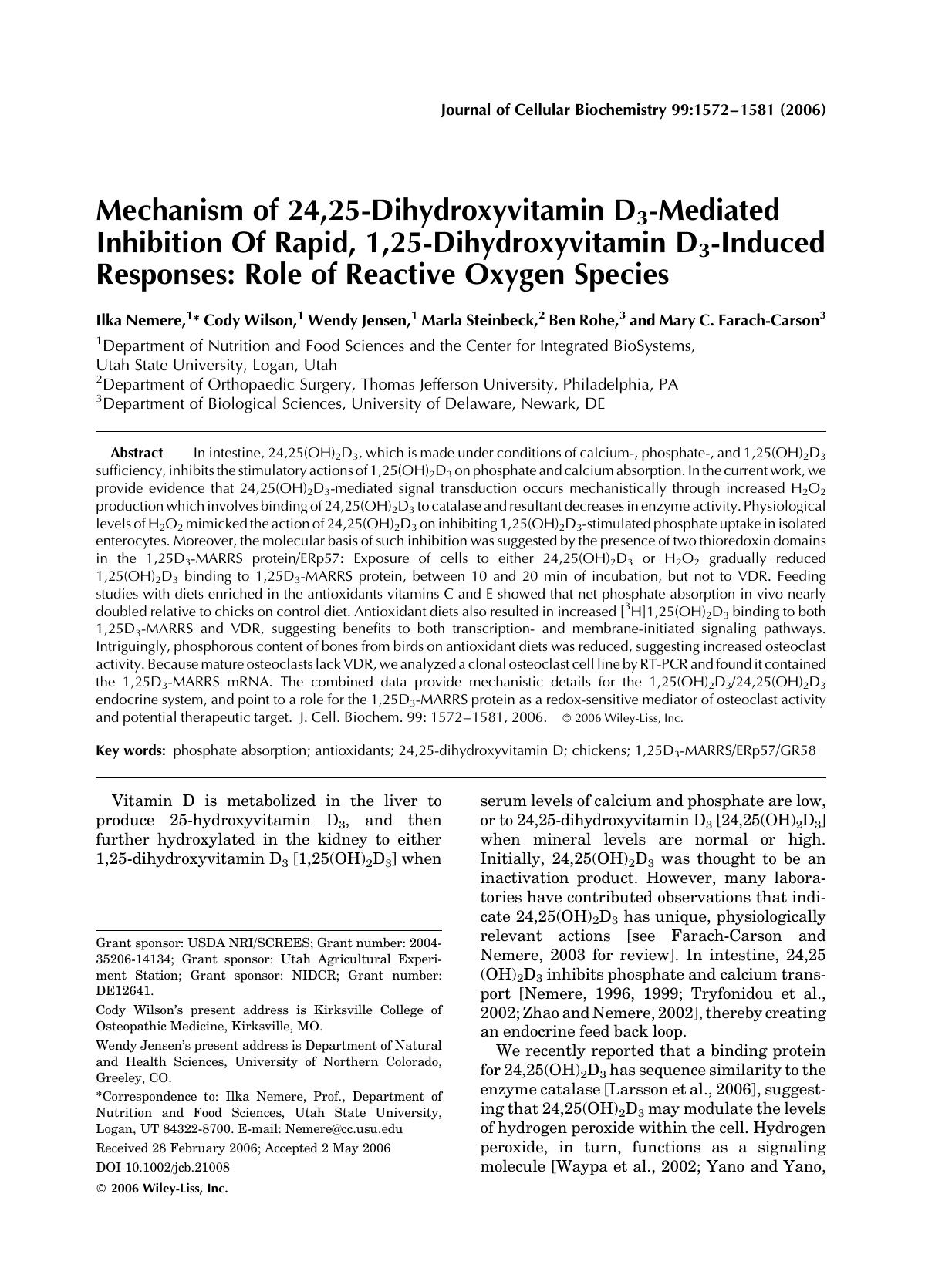 Mechanism of 24,25-dihydroxyvitamin D3-mediated inhibition of rapid, 1,25-dihydroxyvitamin D3-induced responses: Role of reactive oxygen species by Unknown