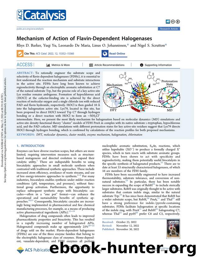 Mechanism of Action of Flavin-Dependent Halogenases by Rhys D. Barker Yuqi Yu Leonardo De Maria Linus O. Johannissen & Nigel S. Scrutton